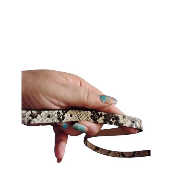 Snake Print Leather Belt with Gold Buckle - Picture 3 of 6